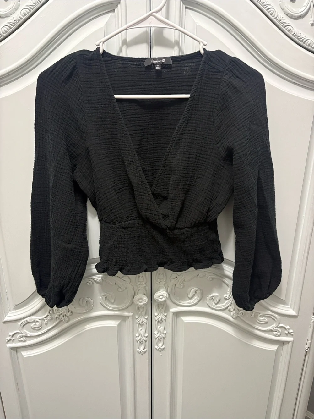 Madewell Black Textured Wrap Peplum Blouse- XS